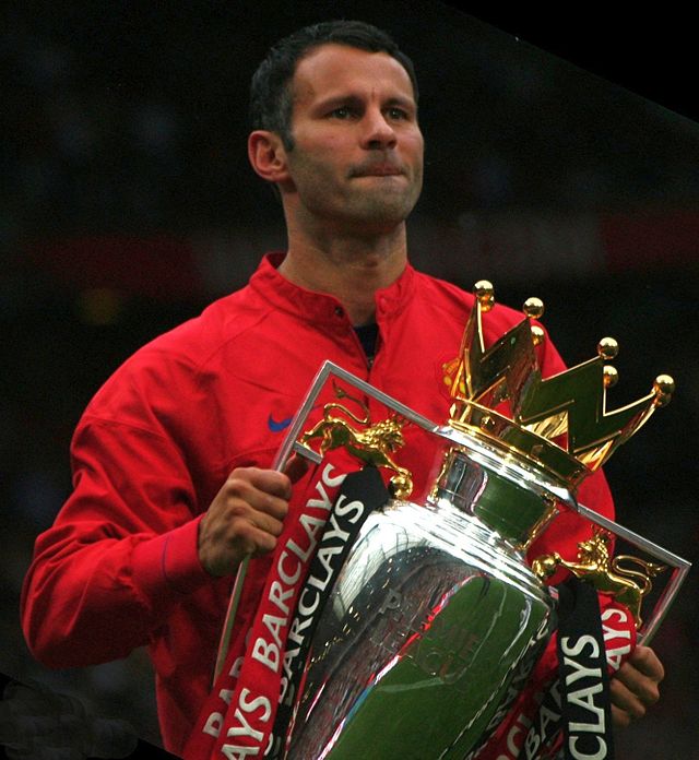 Ryan Giggs lifting the Premier League trophy